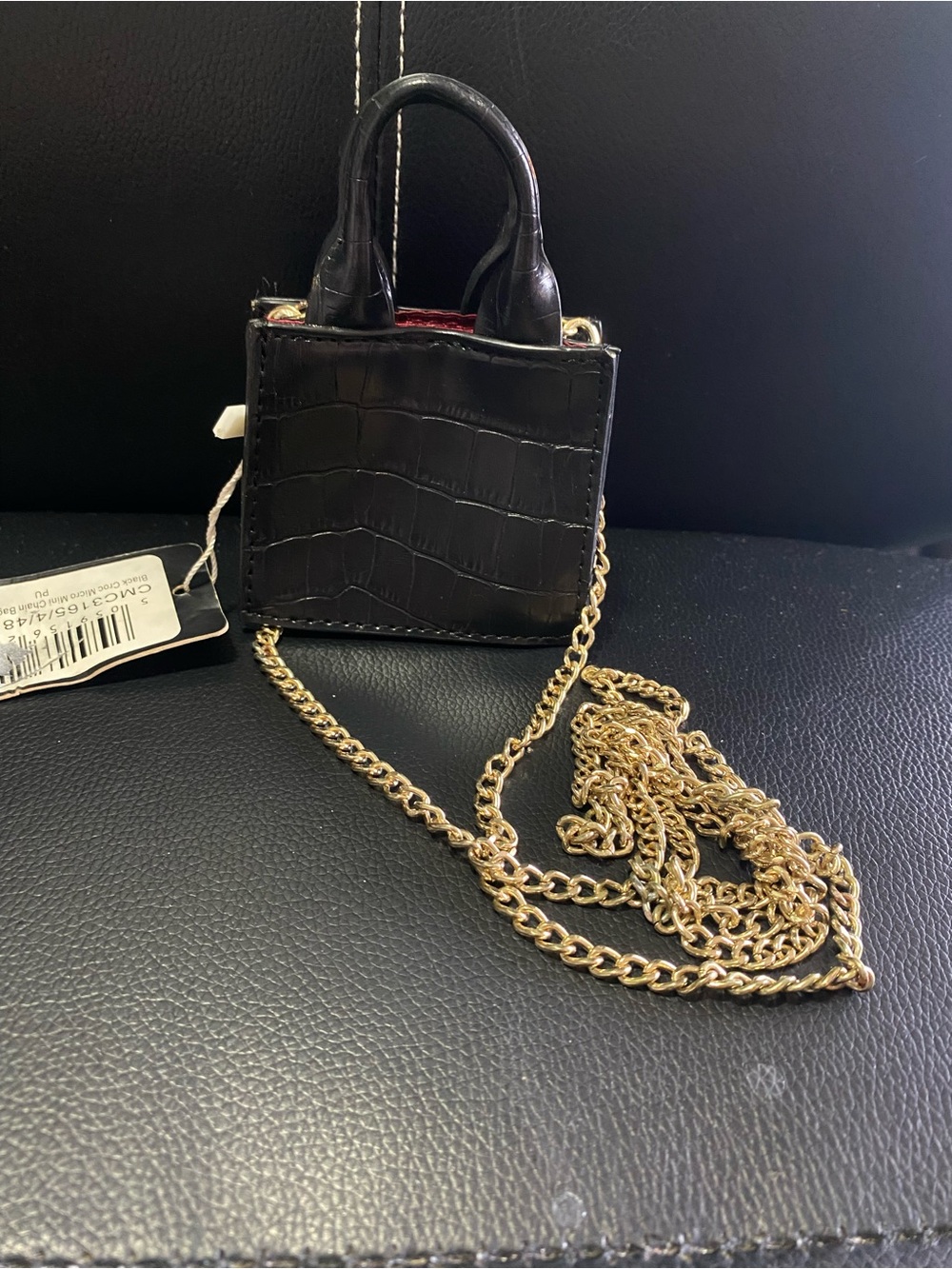 NWT🎉 Pretty Little Thing Mini Black Croc-Embossed Crossbody Bag with Gold Chain
